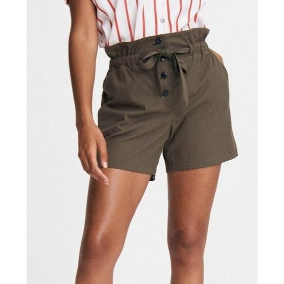Rag & Bone Camille Paper Bag Seersucker Short in Dark Olive Size 2 - Picture 1 of 5
